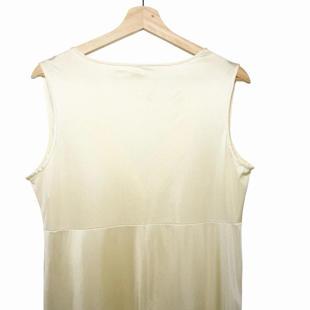 VTG Pembrooke Nightgown Womens L Ivory Nylon Maxi Dress Deep V Neck 70s 80s